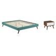 Pemberly Row Set of 2 Queen Bed Frame in Teal and Nightstand in Walnut/White