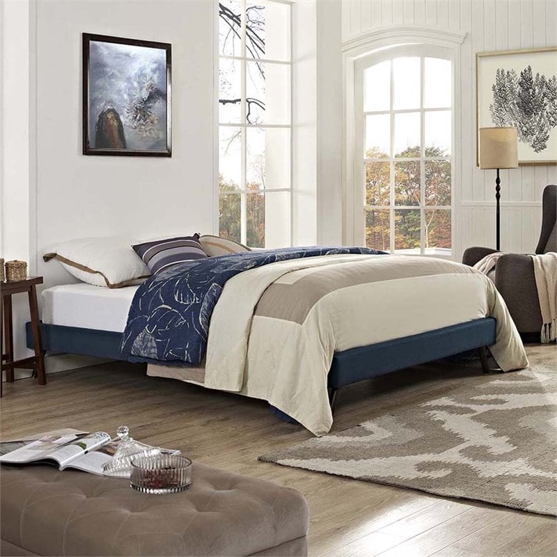 Pemberly Row Set of 2 Full Bed Frame in Azure and Nightstand in Walnut/White