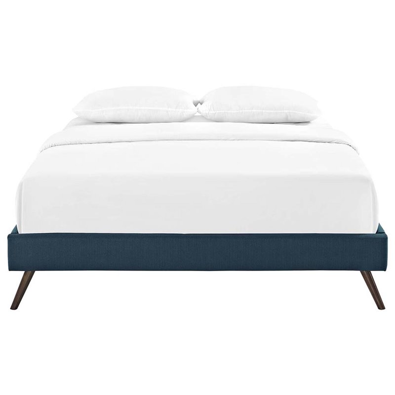 Pemberly Row Set of 2 Full Bed Frame in Azure and Nightstand in Walnut/White