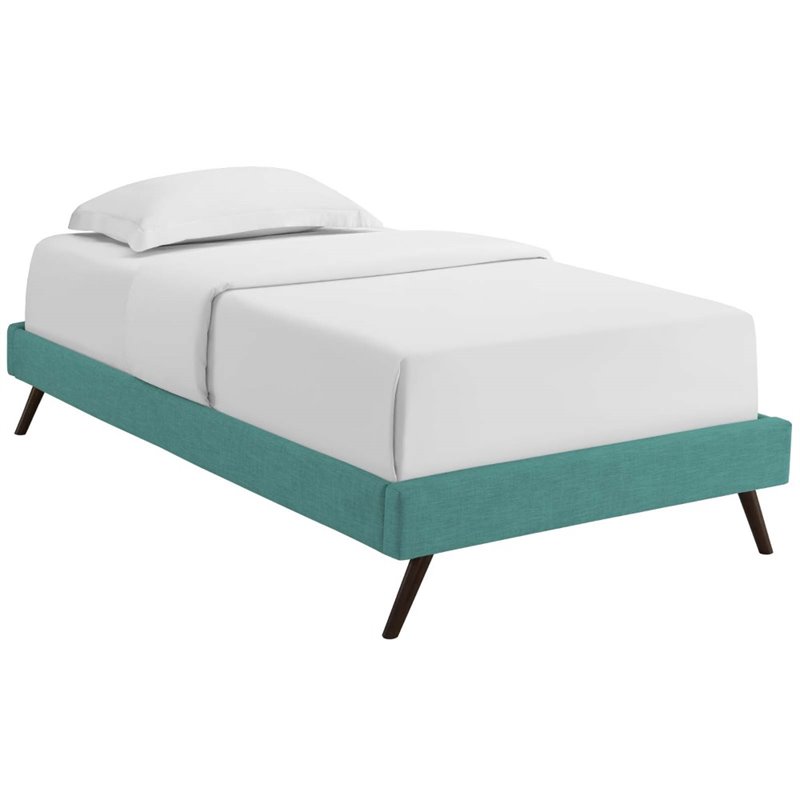 Pemberly Row Set of 2 Twin Bed Frame in Teal and Nightstand in Walnut/White