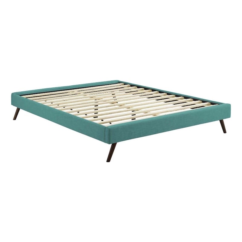 Pemberly Row Set of 2 Full Bed Frame in Teal and Nightstand in Walnut/White