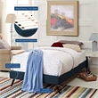 Pemberly Row Set of 2 Twin Bed Frame in Azure and Nightstand in Walnut/White