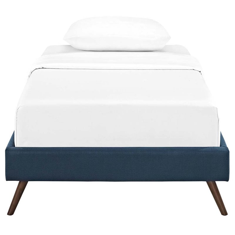 Pemberly Row Set of 2 Twin Bed Frame in Azure and Nightstand in Walnut/White