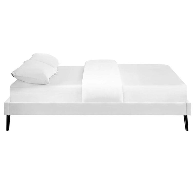 Pemberly Row Set of 2 Full Bed Frame in White and Nightstand in Walnut/White