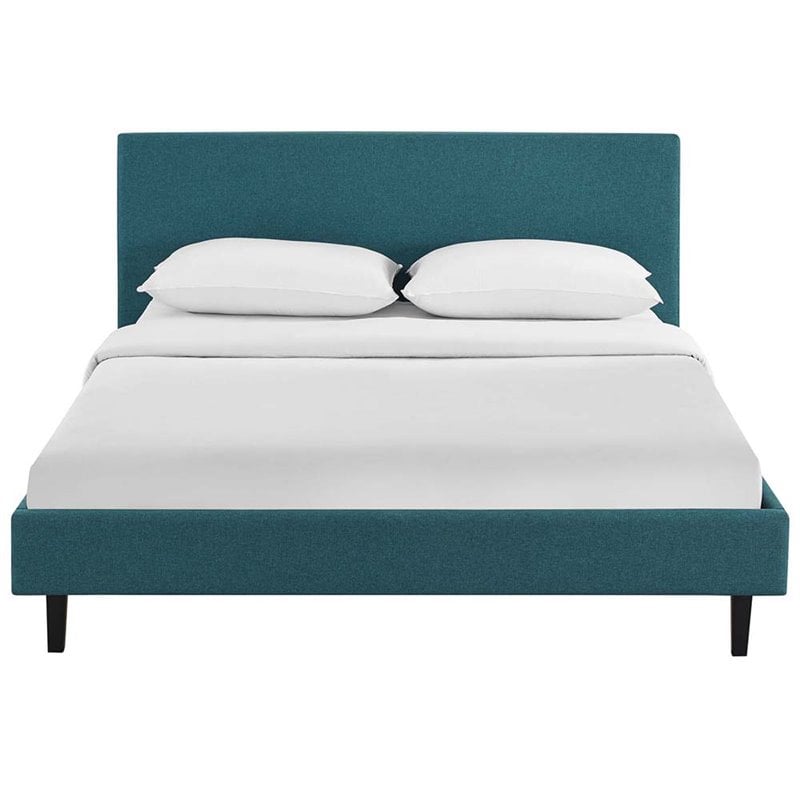 Pemberly Row Set of 2 Full Bed in Teal Blue and Nightstand in Walnut/White
