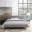 Pemberly Row Set of 2 Queen Bed in Light Gray and Nightstand in Walnut/White