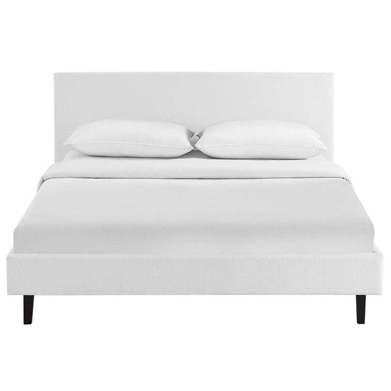 Pemberly Row Set of 2 Full Modern Bed in White and Nightstand in Walnut/White