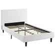 Pemberly Row Set of 2 Twin Modern Bed in White and Nightstand in Walnut/White