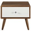 Pemberly Row Set of 2 Twin Modern Bed in White and Nightstand in Walnut/White