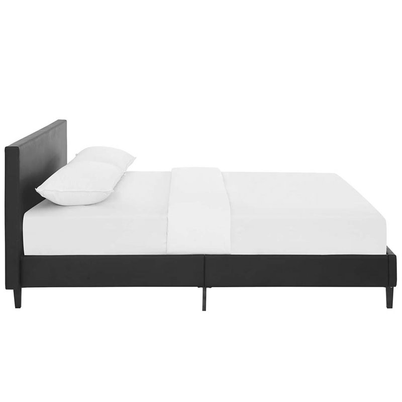 Pemberly Row Set of 2 Modern Full Bed in Black and Nightstand in Walnut/White