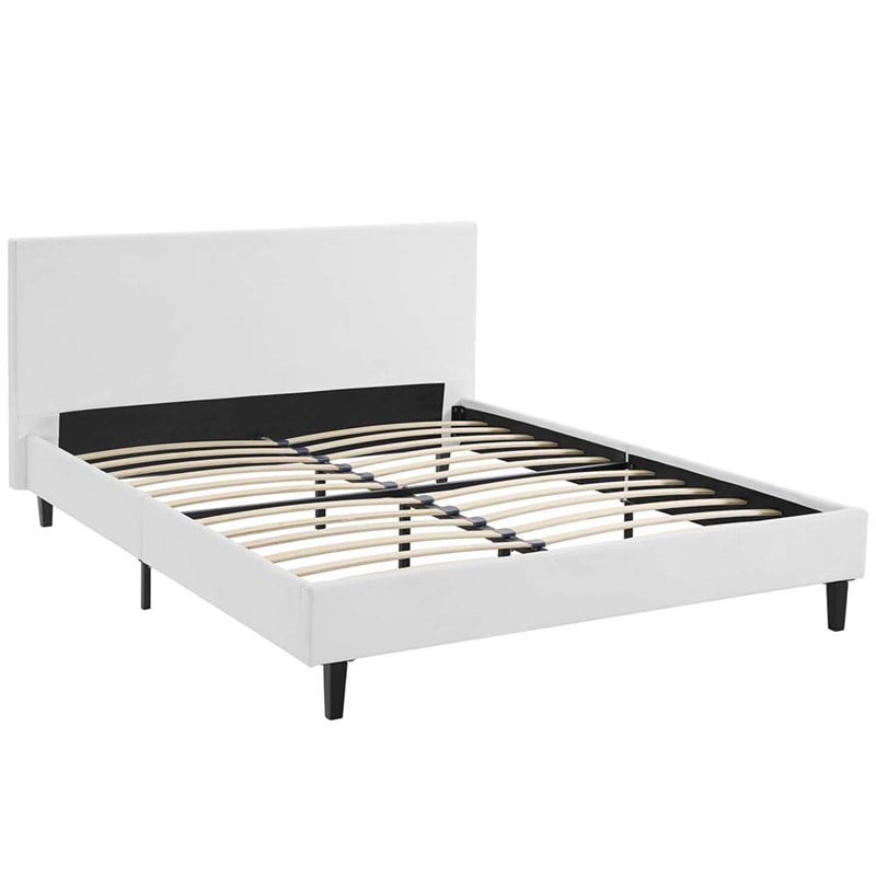 Pemberly Row Set of 2 Modern Full Bed in White and Nightstand in Walnut/White