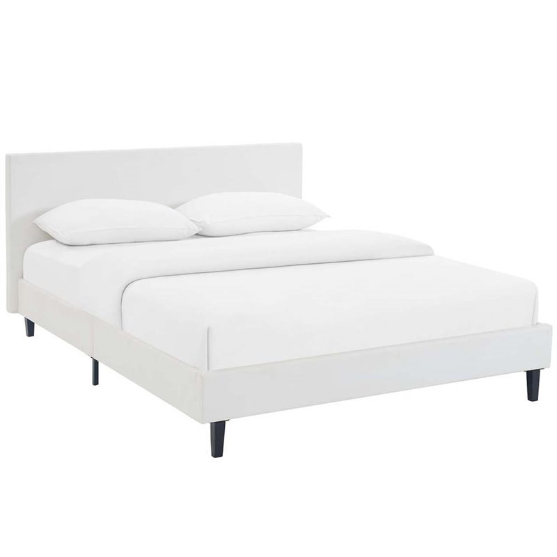 Pemberly Row Set of 2 Modern Full Bed in White and Nightstand in Walnut/White
