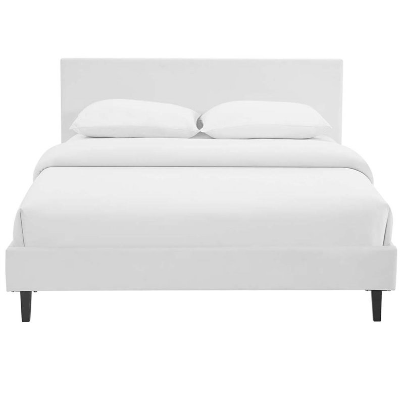 Pemberly Row Set of 2 Modern Full Bed in White and Nightstand in Walnut/White