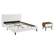 Pemberly Row Set of 2 Modern Full Bed in White and Nightstand in Walnut/White