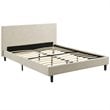 Pemberly Row Set of 2 Queen Modern Bed in Beige and Nightstand in Walnut/White