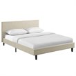 Pemberly Row Set of 2 Queen Modern Bed in Beige and Nightstand in Walnut/White