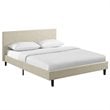 Pemberly Row Set of 2 Full Modern Bed in Beige and Nightstand in Walnut/White