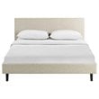 Pemberly Row Set of 2 Full Modern Bed in Beige and Nightstand in Walnut/White