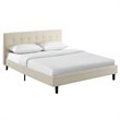 Pemberly Row Set of 2 Full Modern Bed in Beige and Nightstand in Walnut/White