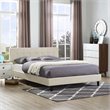 Pemberly Row Set of 2 Full Modern Bed in Beige and Nightstand in Walnut/White