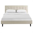 Pemberly Row Set of 2 Full Modern Bed in Beige and Nightstand in Walnut/White