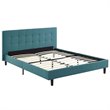 Pemberly Row Set of 2 Queen Modern Bed in Teal Blue & Nightstand in Walnut/White