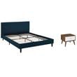 Pemberly Row Set of 2 Full Modern Bed in Azure Blue & Nightstand in Walnut/White