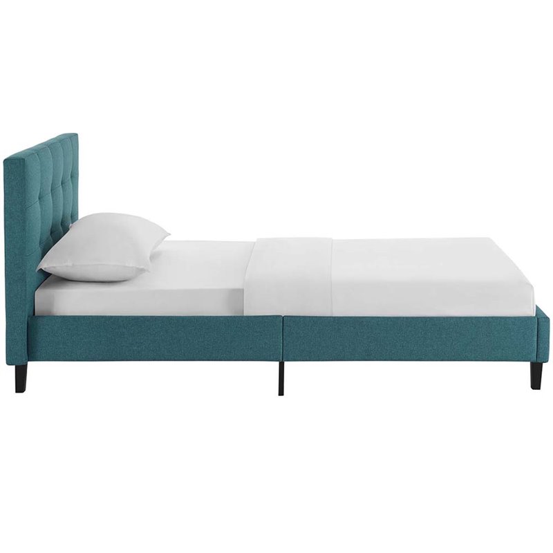 Pemberly Row Set of 2 Twin Modern Bed in Teal Blue & Nightstand in Walnut/White