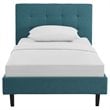 Pemberly Row Set of 2 Twin Modern Bed in Teal Blue & Nightstand in Walnut/White