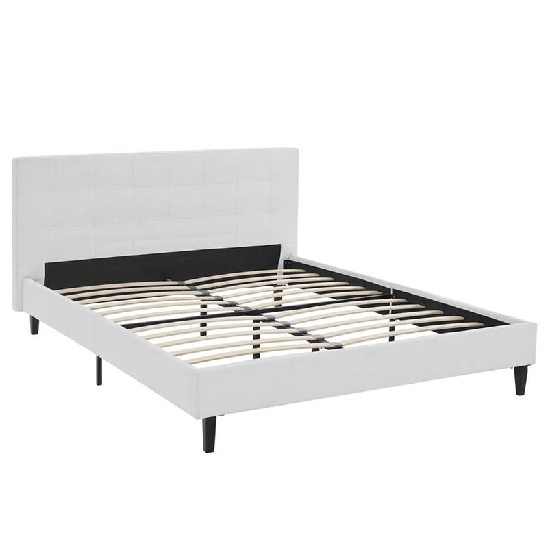 Pemberly Row Set of 2 Queen Bed in White and Nightstand in Walnut/White