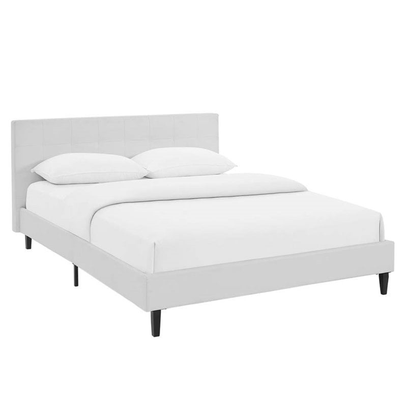 Pemberly Row Set of 2 Queen Bed in White and Nightstand in Walnut/White