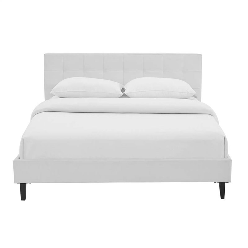 Pemberly Row Set of 2 Queen Bed in White and Nightstand in Walnut/White