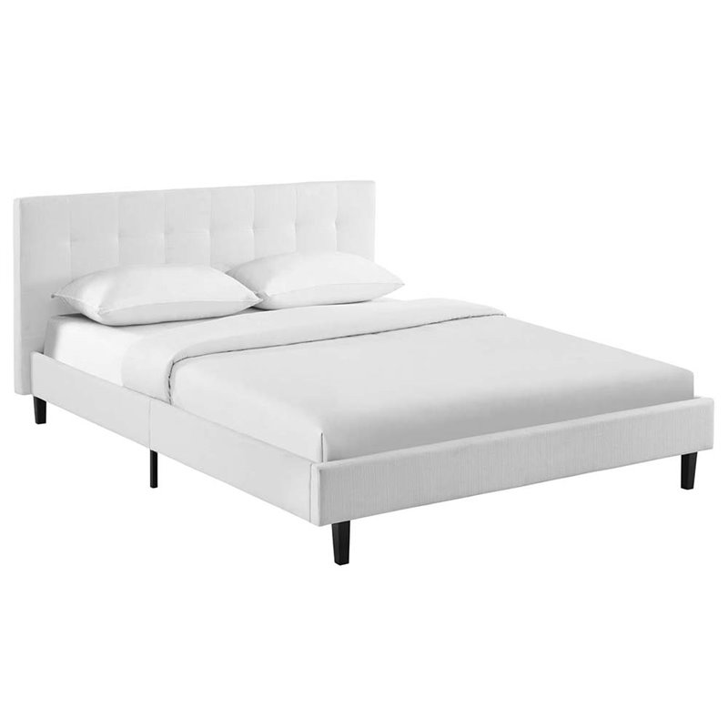 Pemberly Row Set of 2 Full Modern Bed in White and Nightstand in Walnut/White