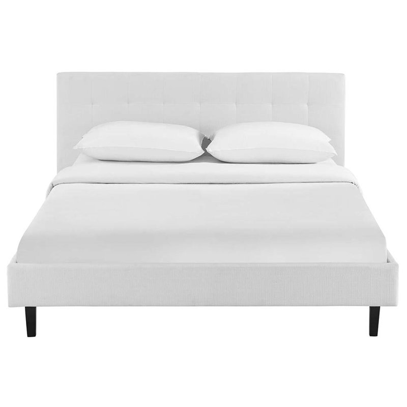 Pemberly Row Set of 2 Full Modern Bed in White and Nightstand in Walnut/White