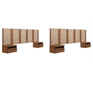 Pemberly Row Set of 2 Modern Wood Queen Headboard and Nightstands in Walnut