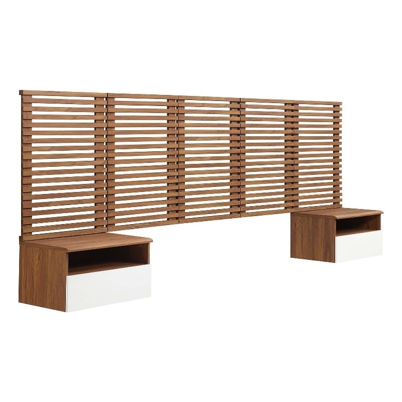 Pemberly Row Set of 2 Modern Wood Queen Headboard and Nightstands in Walnut