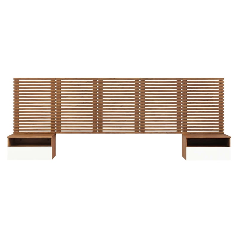Pemberly Row Set of 2 Modern Wood Queen Headboard and Nightstands in Walnut