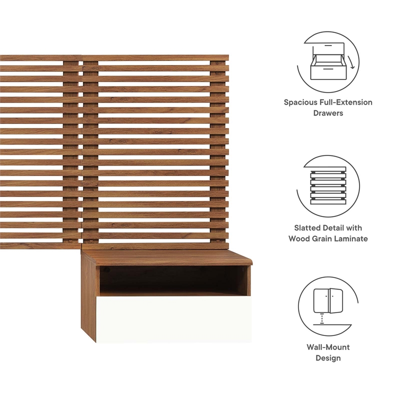 Pemberly Row Set of 2 Modern Wood Queen Headboard and Nightstands in Walnut