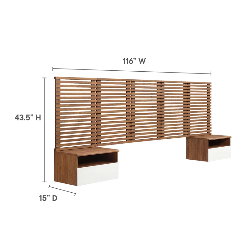 Pemberly Row Set of 2 Modern Wood Queen Headboard and Nightstands in Walnut