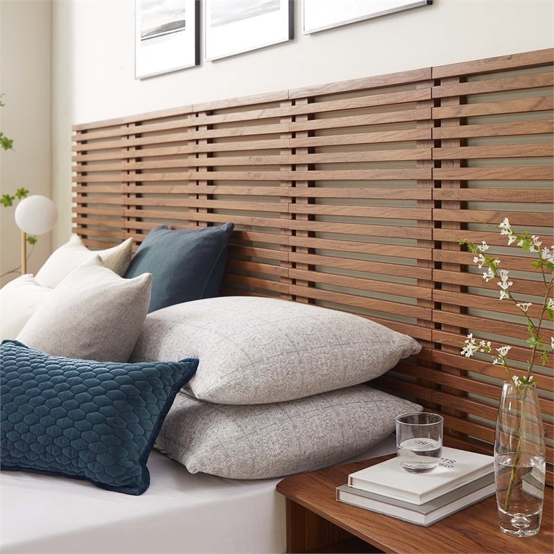 Pemberly Row Set of 2 Modern Wood Queen Headboard and Nightstands in Walnut