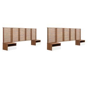 Pemberly Row Set of 2 Modern Wood Queen Headboard and Nightstands in Walnut
