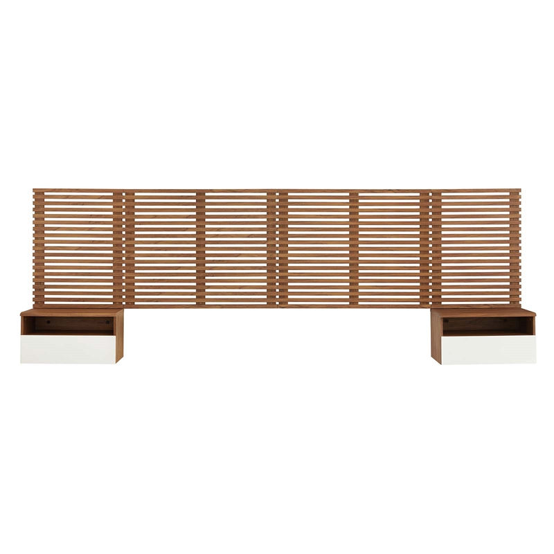Pemberly Row Set of 2 Modern Wood King Headboard and Nightstands in Walnut