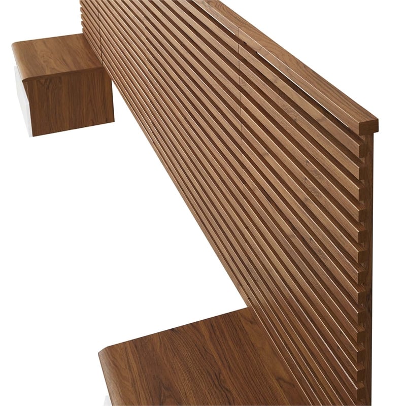 Pemberly Row Set of 2 Modern Wood King Headboard and Nightstands in Walnut