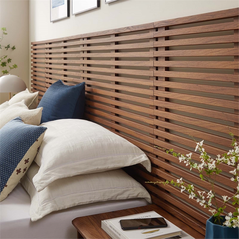 Pemberly Row Set of 2 Modern Wood King Headboard and Nightstands in Walnut