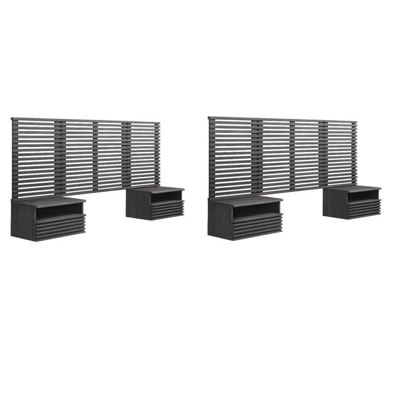 Pemberly Row Set of 2 Modern Wood Twin Headboard and Nightstands in Charcoal