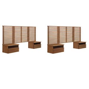 Pemberly Row Set of 2 Modern Wood Twin Headboard and Nightstands in Walnut