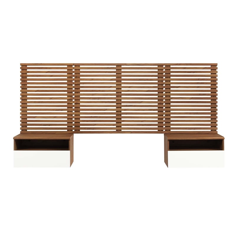 Pemberly Row Set of 2 Modern Wood Twin Headboard and Nightstands in Walnut