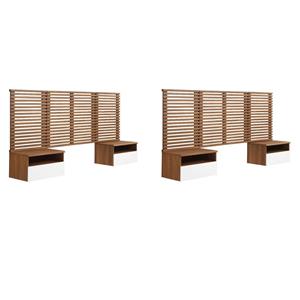 Pemberly Row Set of 2 Modern Wood Twin Headboard and Nightstands in Walnut