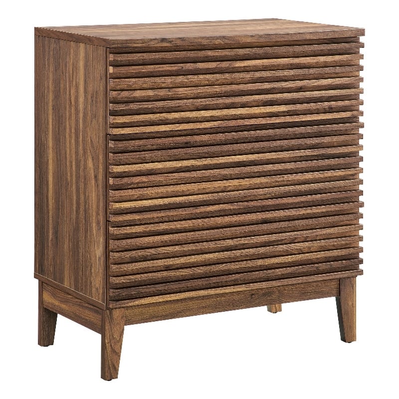 Pemberly Row Set of 2 Contemporary Nightstands in Walnut Finish