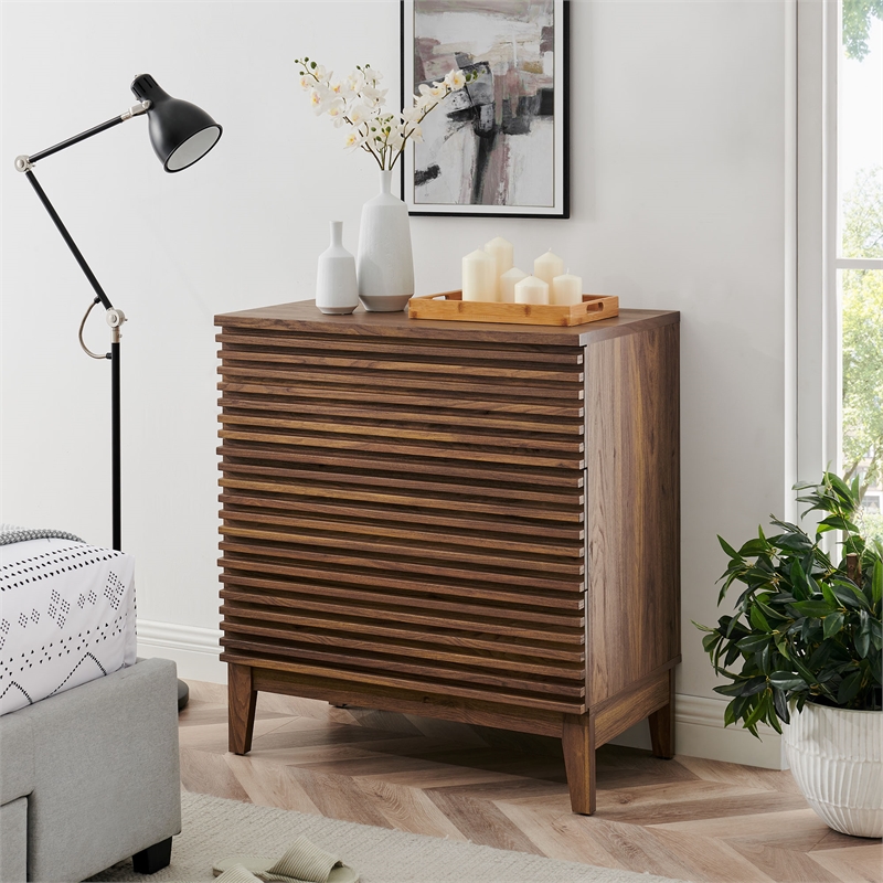 Pemberly Row Set of 2 Contemporary Nightstands in Walnut Finish